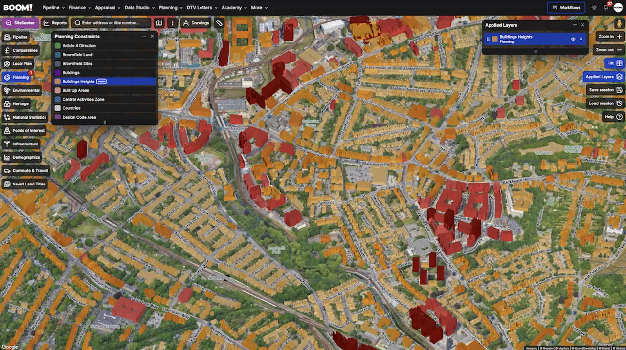 SiteSeeker v2 filtering land titles on the map in BOOM!