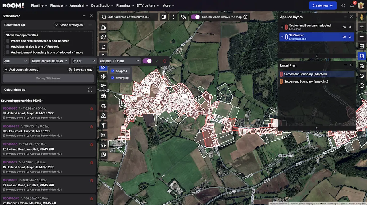 Settlement boundaries mapped as a data layer in BOOM!
