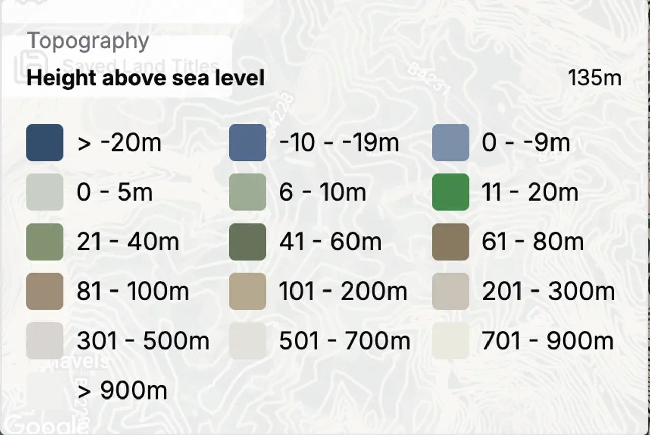 Height bands shown over a site in BOOM!’s topography layer
