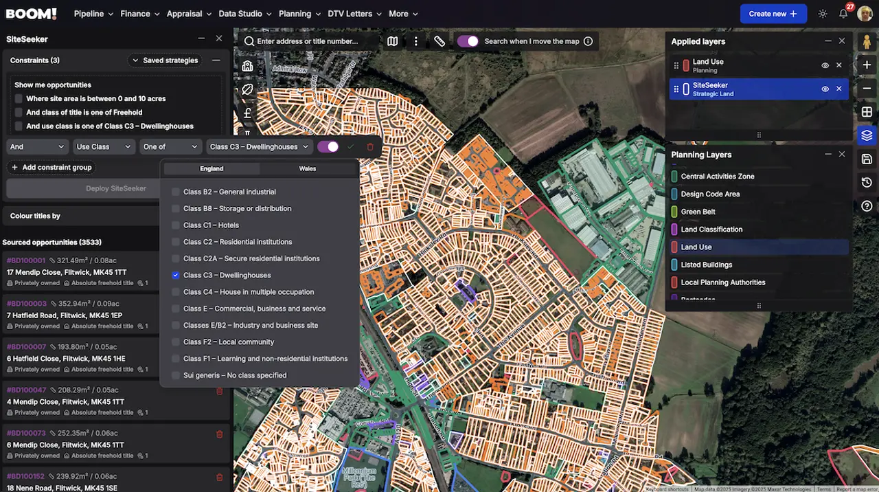 Use classes for UK property developers
