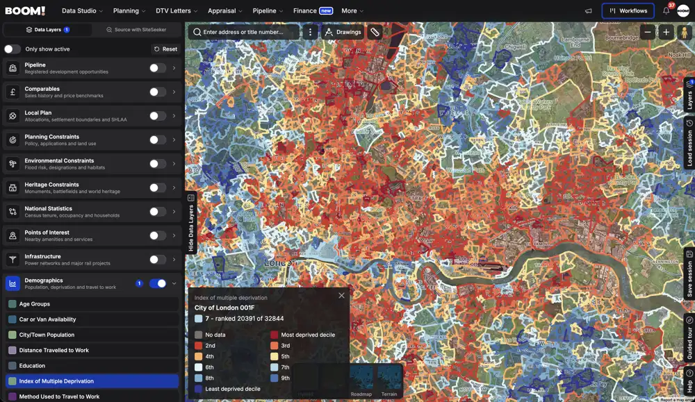 Census demographic charts for the area around a selected site