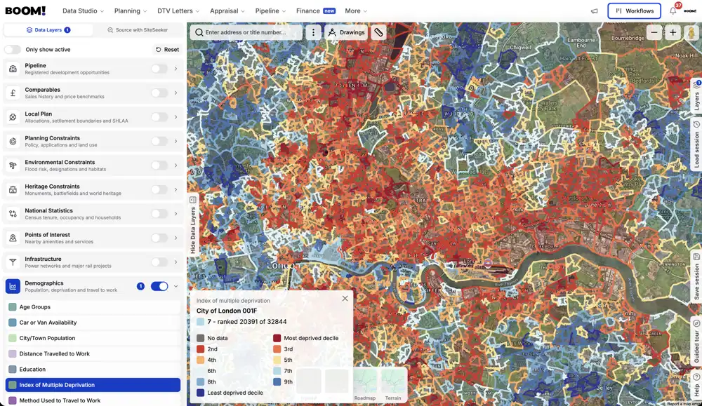 Census demographic charts for the area around a selected site