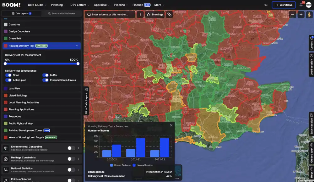 Housing Delivery Test results shaded across local planning authorities