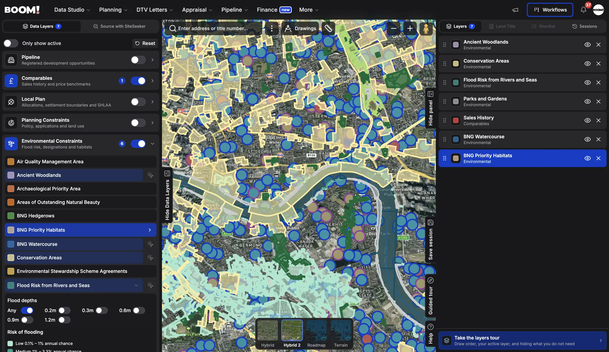The BOOM! Data Studio map, layered with UK property data