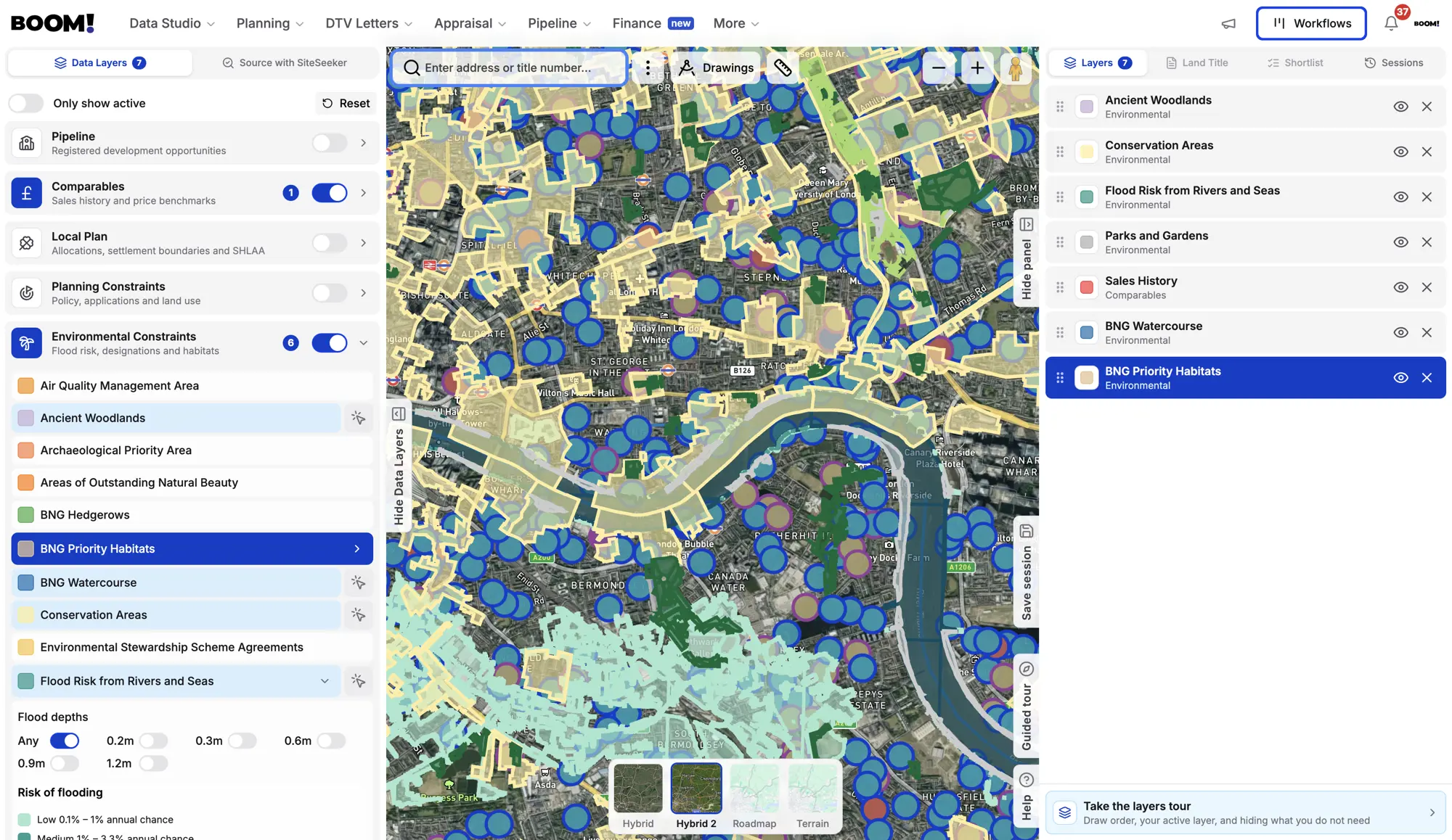 The BOOM! Data Studio map, layered with UK property data