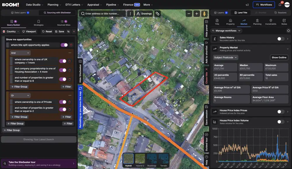 SiteSeeker filters returning matching land titles across a target area