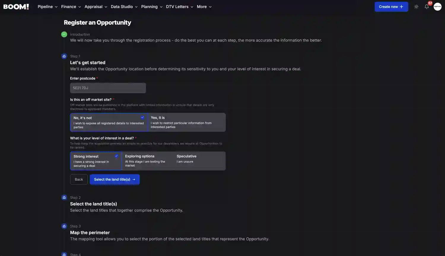 BOOM! Opportunity Listing screenshot dark