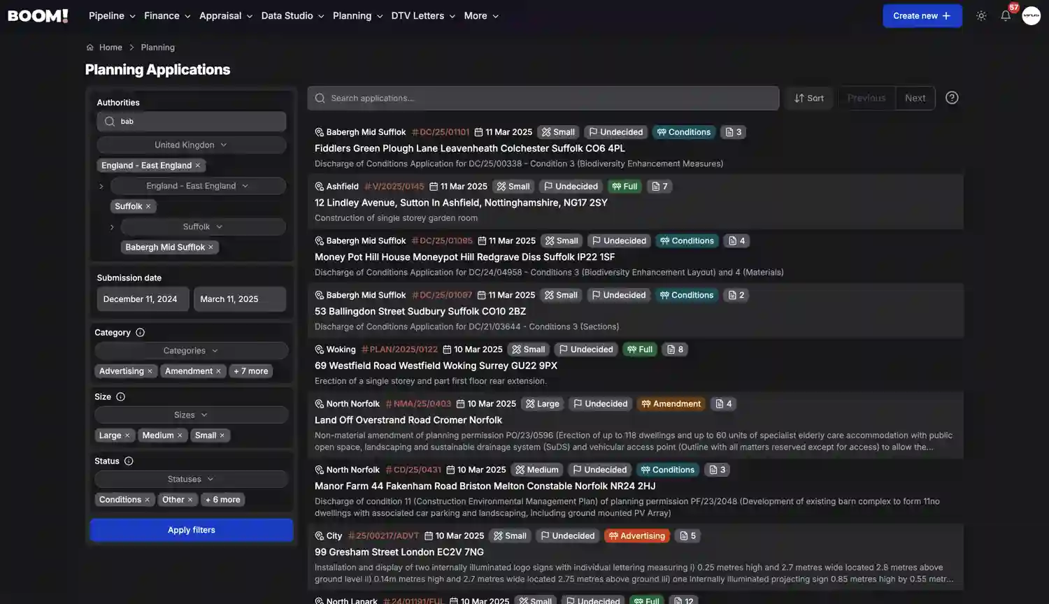 BOOM! Planning screenshot dark