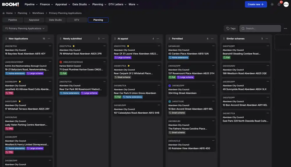 Planning applications tracked through workflow stages with change alerts