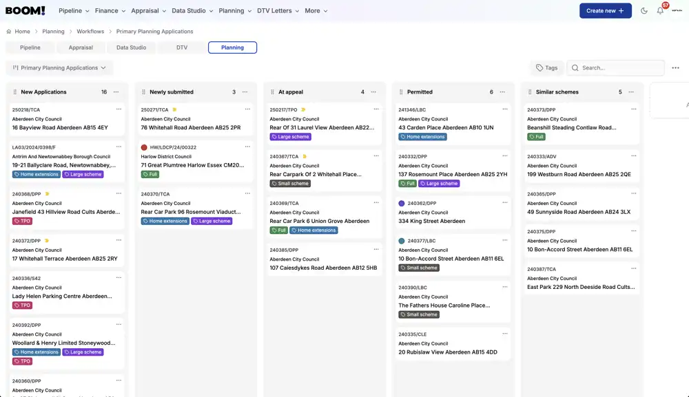Planning applications tracked through workflow stages with change alerts