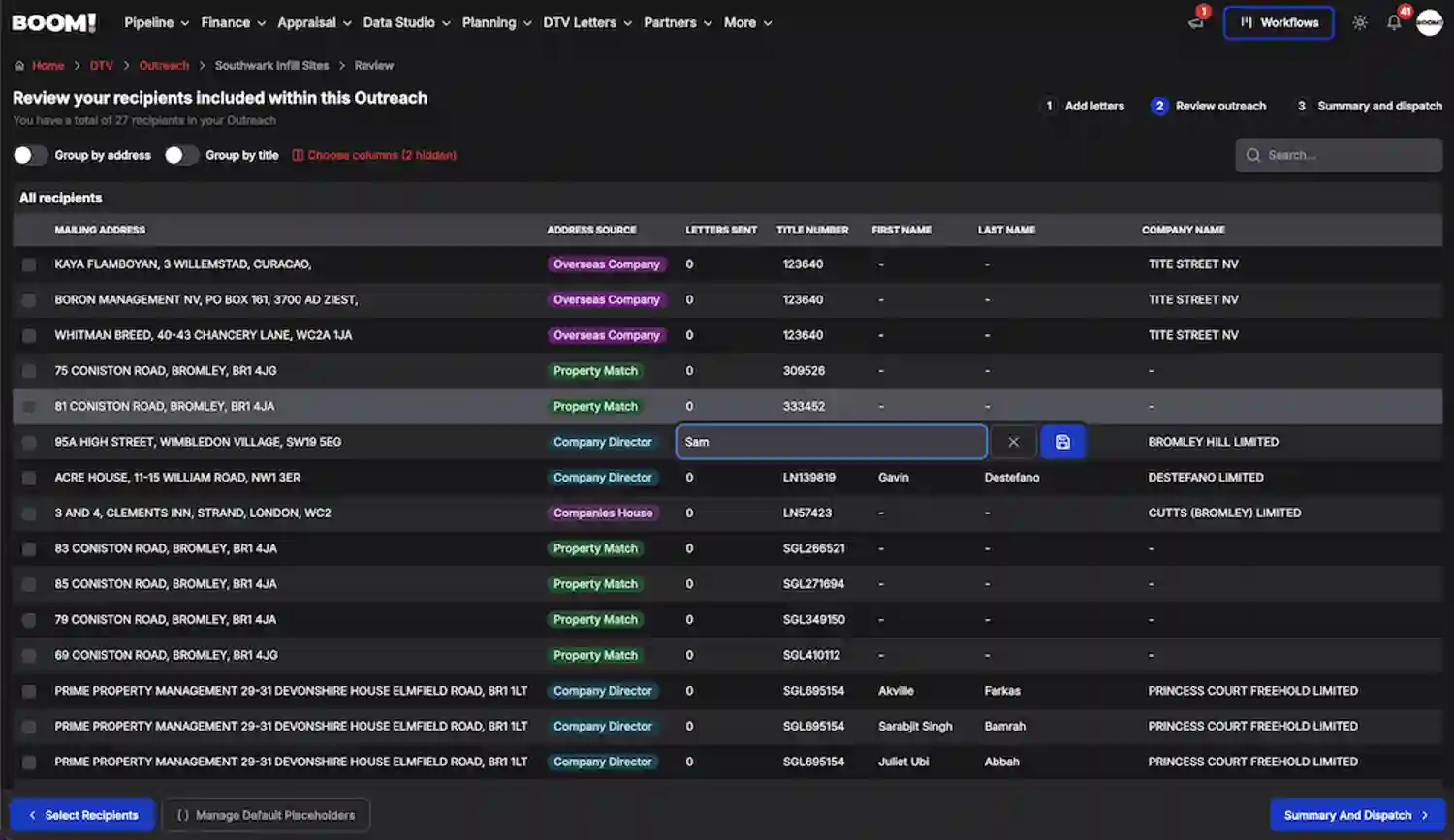 BOOM! Workflows & DTV Campaign screenshot dark