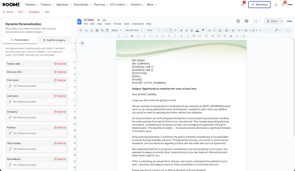 A direct-to-vendor letter template with personalisation placeholders